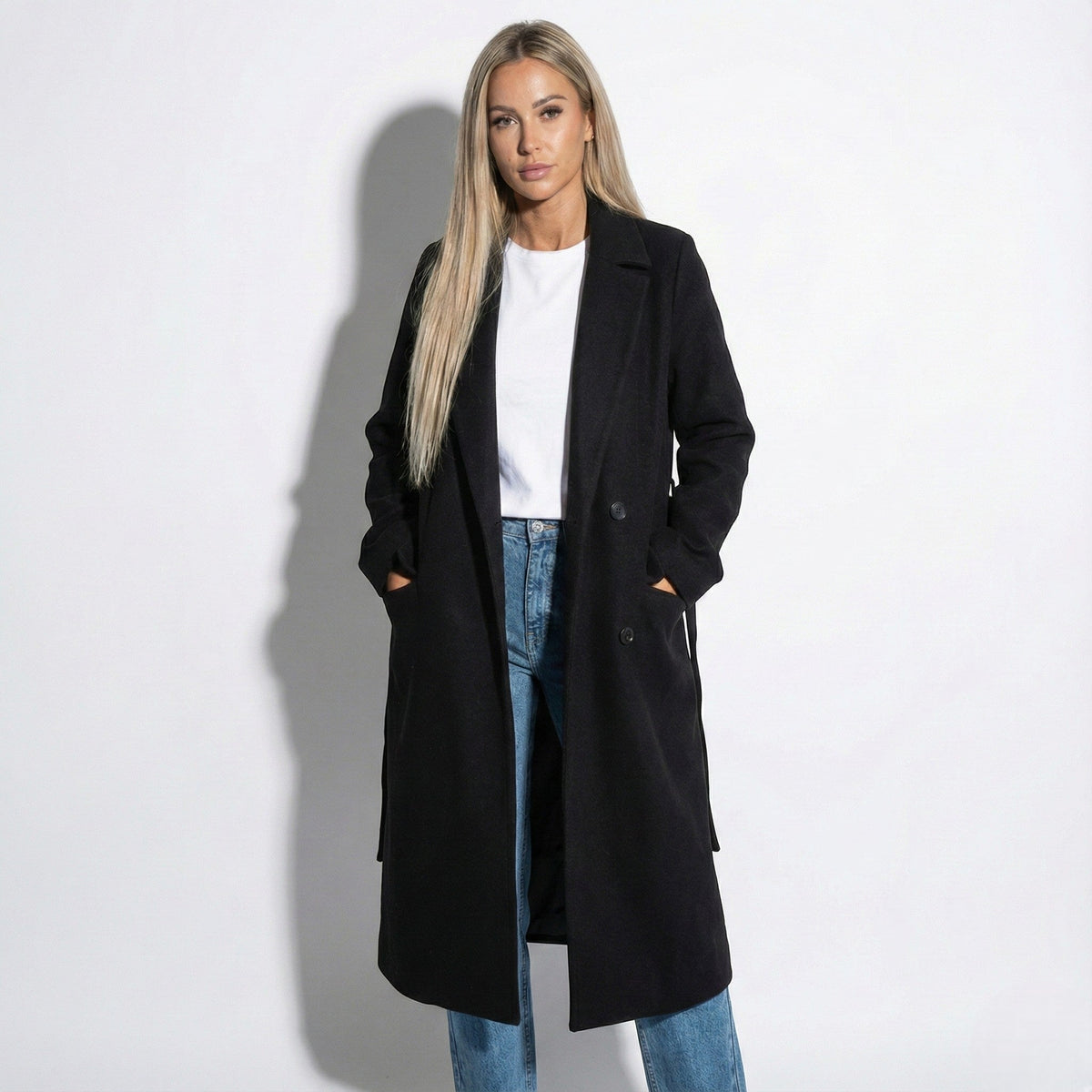 Women's Long Lapel Coat – Longline Winter Overcoat