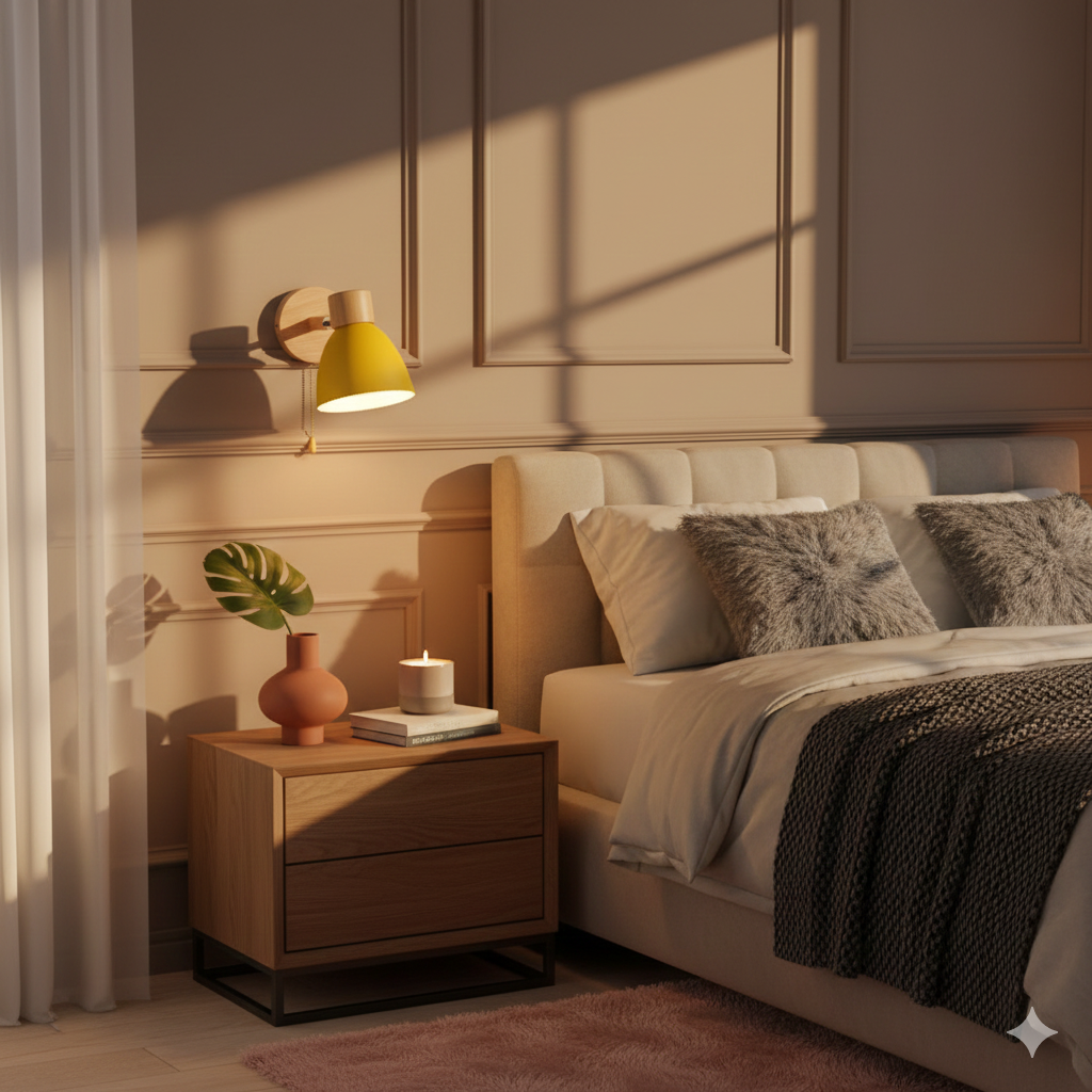 Wall Light for Living Room with Angled Arm and Conical Shade