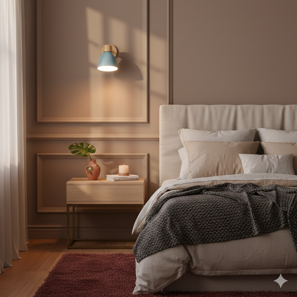Wall Light for Living Room with Angled Arm and Conical Shade