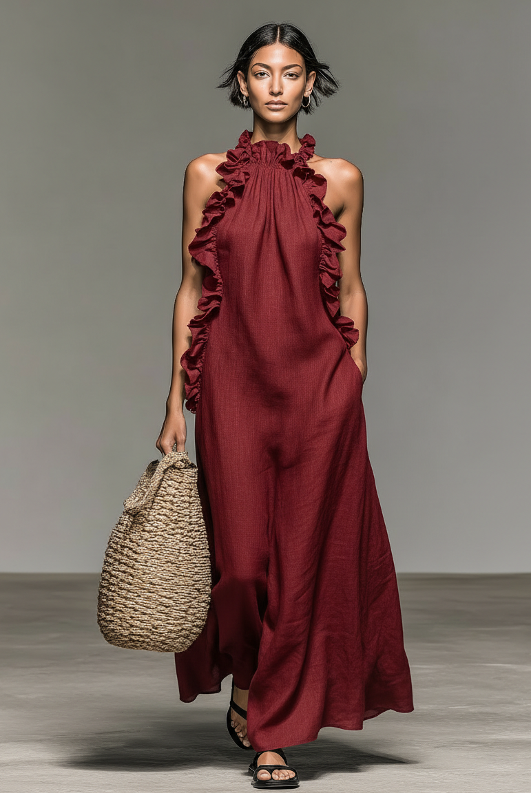 Women's Maxi Ruffle Dress Sleeveless Summer Sundress