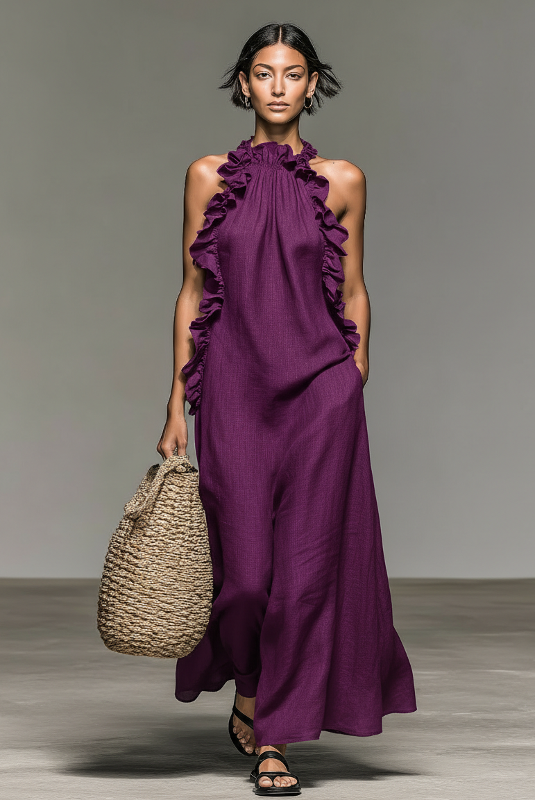 Women's Maxi Ruffle Dress Sleeveless Summer Sundress
