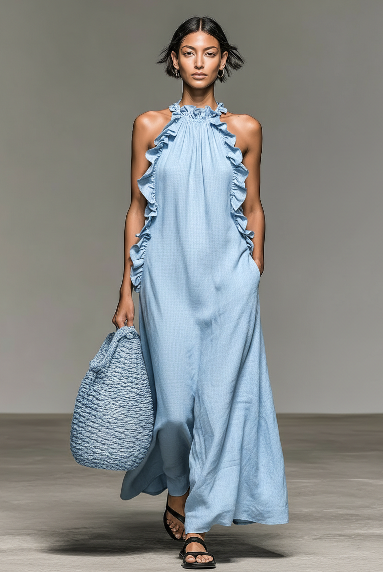 Women's Maxi Ruffle Dress Sleeveless Summer Sundress