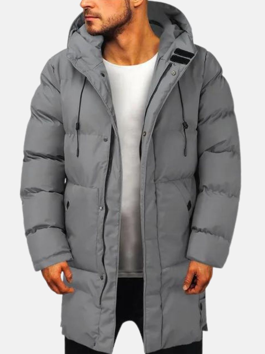 Men's Longline Puffer Jacket with Hood, Winter Coat