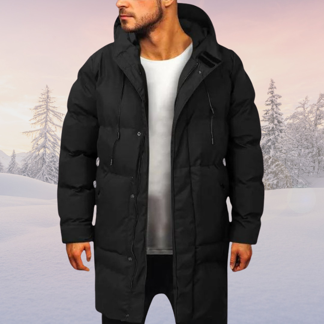 Men's Longline Puffer Jacket with Hood, Winter Coat
