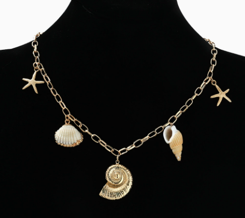 Women's Gold-Plated Pearl Charm Necklace - Ocean Shell Pendant