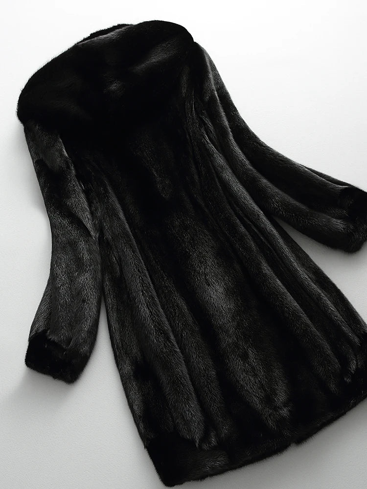 Women's Faux Fur Coat Long Hooded Button Closure