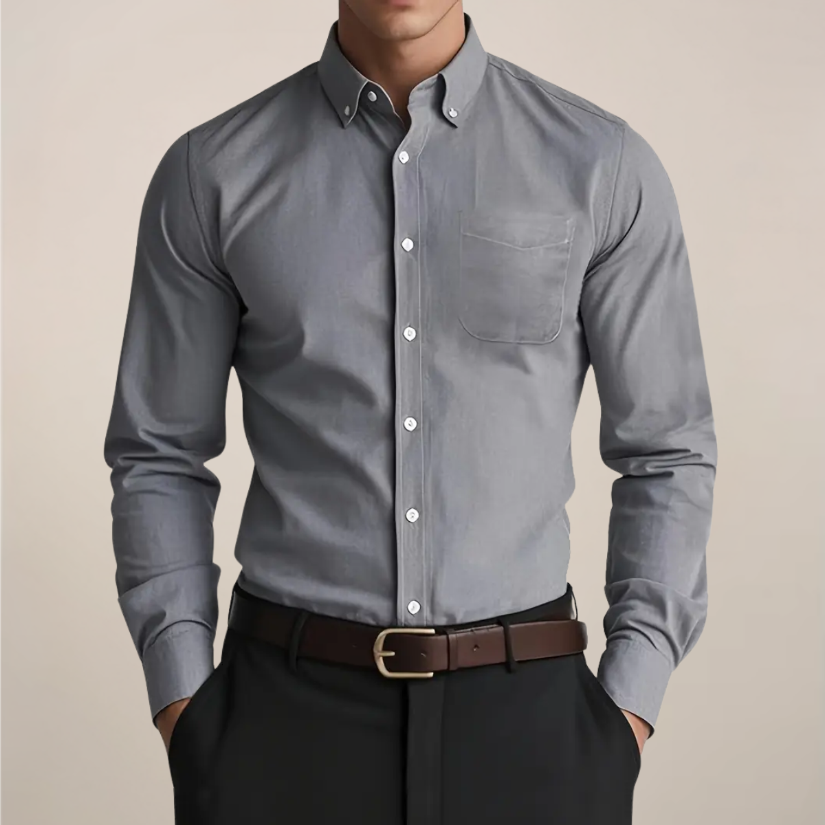Men's Slim Fit Shirt with Chest Pocket - Long Sleeve Button-Down