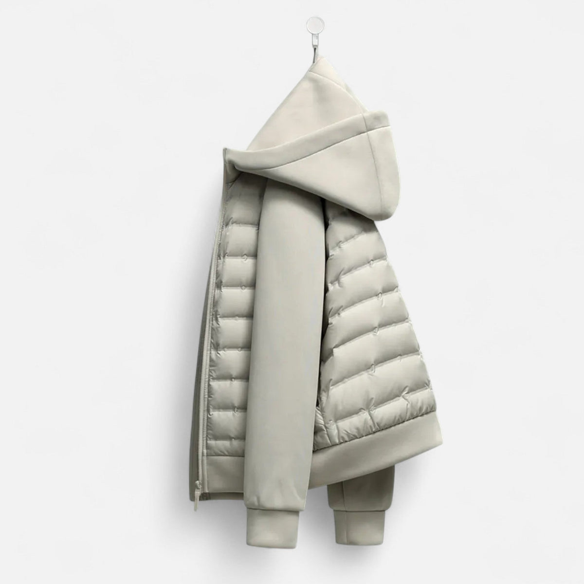 Mens Hooded Bomber Jacket with Sweat Sleeves - Quilted Hybrid Coat