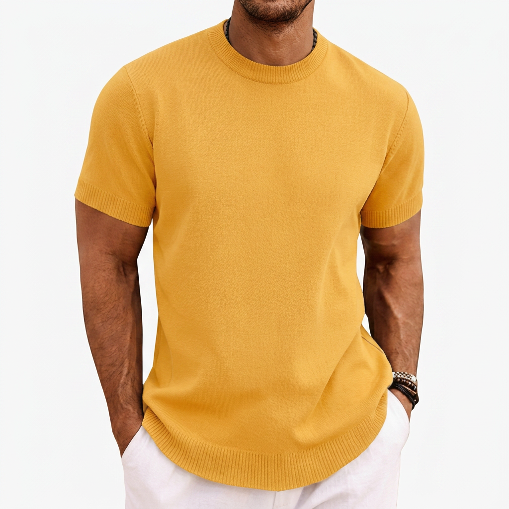 Men's Knitted T-Shirt with Round Neck and Short Sleeves