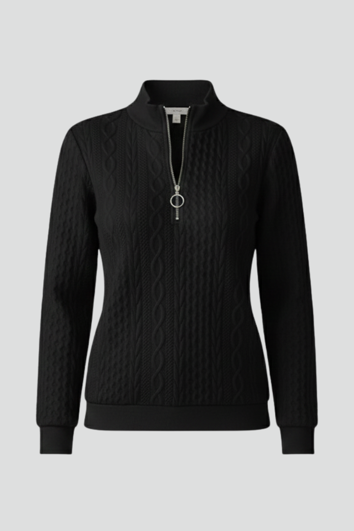 Women's Knit Sweater with Zip-Up Collar - Ribbed Fitted Pullover