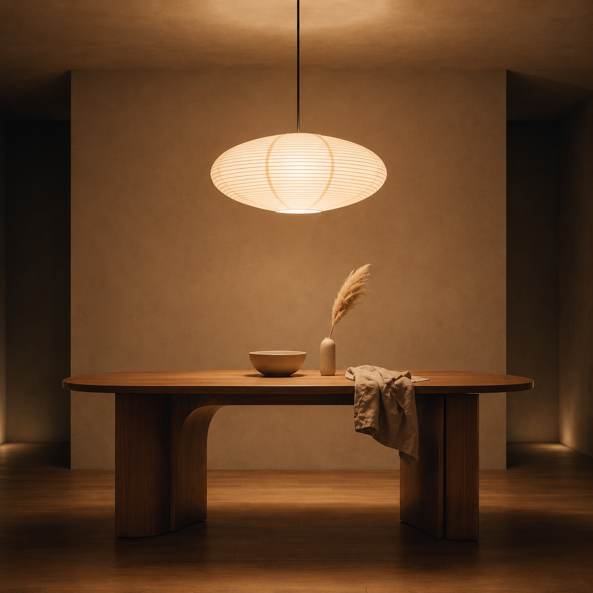 Wabi Sabi Oval Rice Paper Pendant LED Light, view 2
