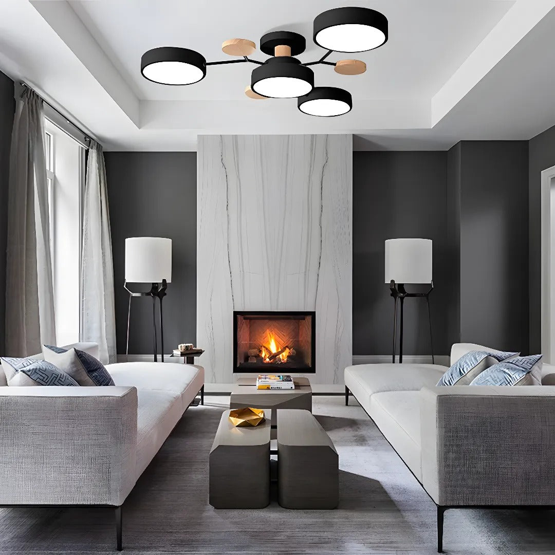 Round Iron LED Semi-Flush Ceiling Light – Chandelier with Acrylic Heads