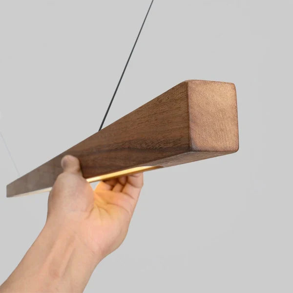 Wooden LED Pendant Light with Slim Linear Bar Shade