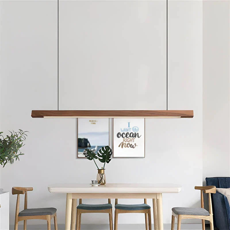 Wooden LED Pendant Light with Slim Linear Bar Shade