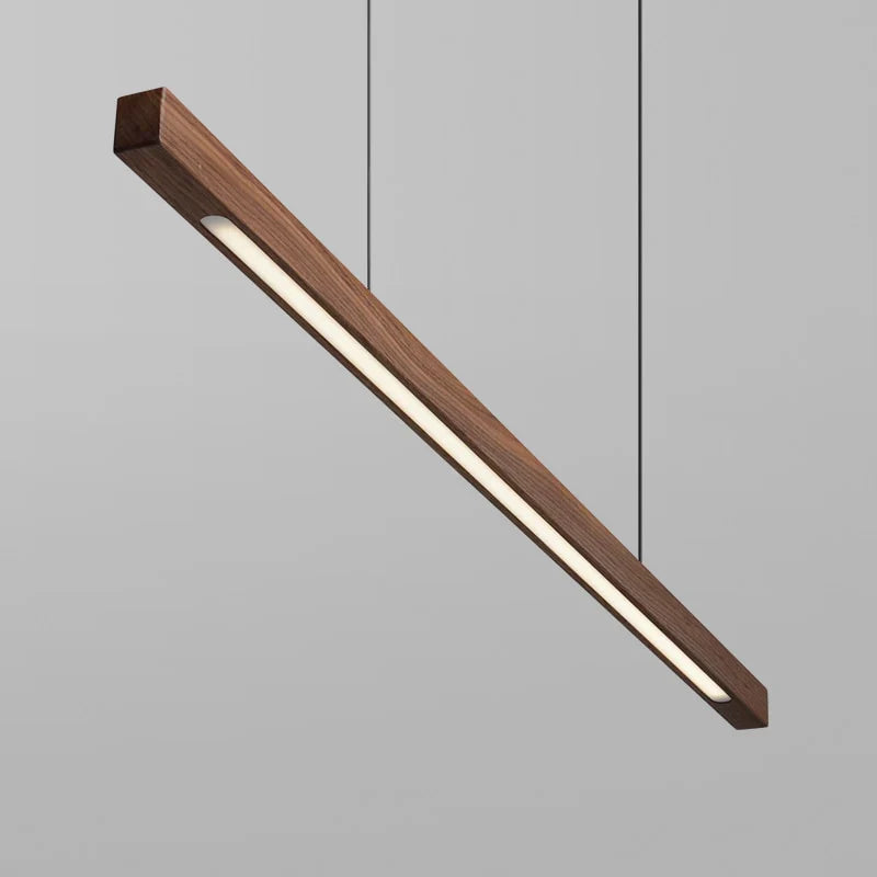 Wooden LED Pendant Light with Slim Linear Bar Shade
