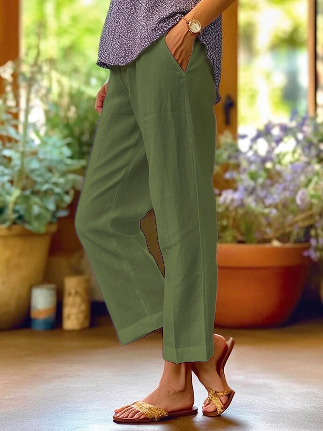 Women's Tapered Leg Trousers with Elastic Waist and Pockets