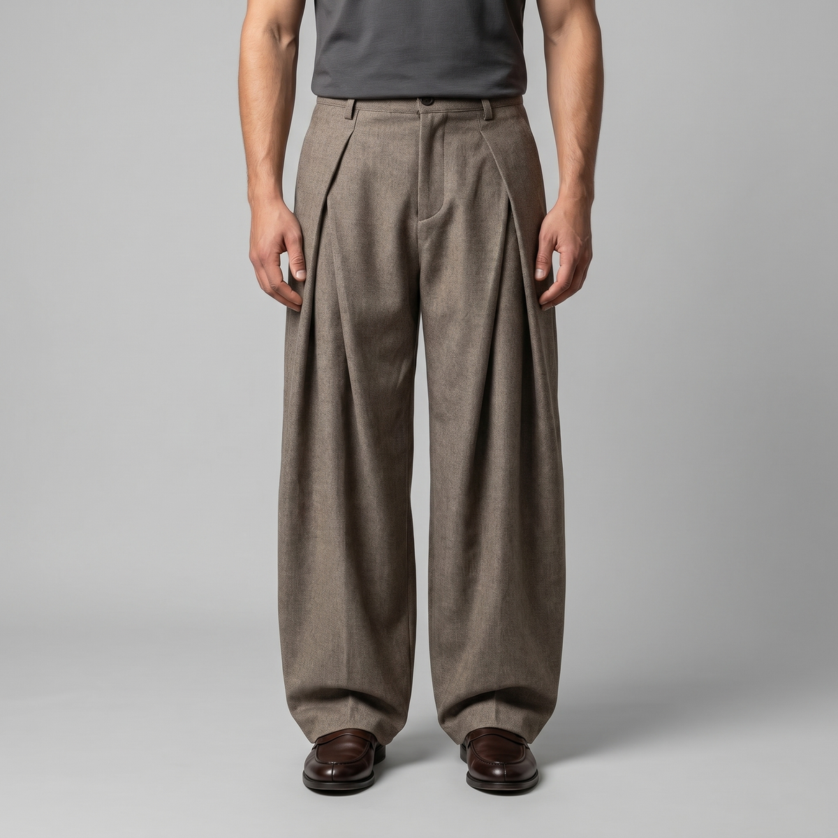 Men's Tailored Wide-Leg Trousers with Pleated Front