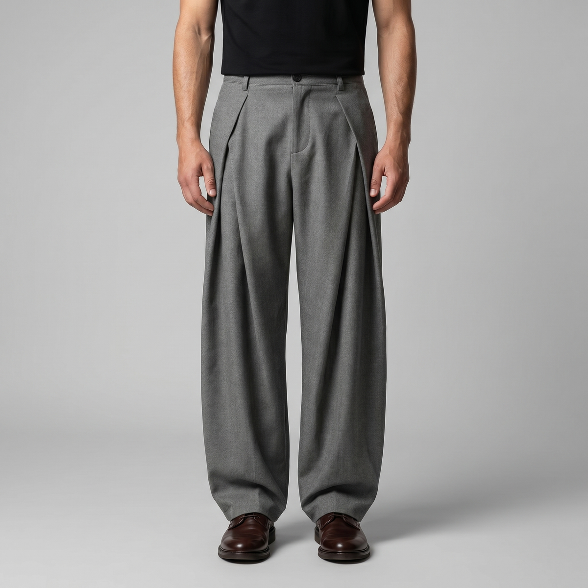 Men's Tailored Wide-Leg Trousers with Pleated Front