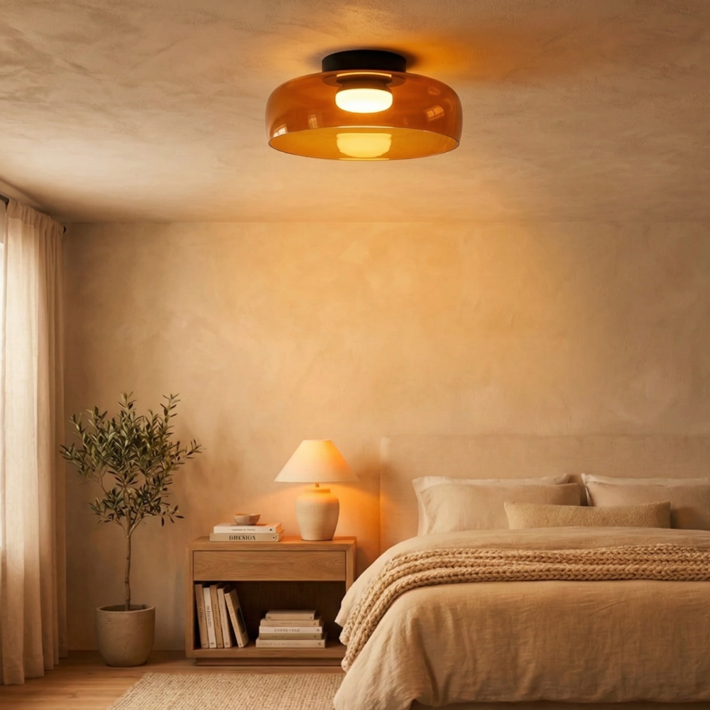 Minimalist Ceiling Light Integrated LED Smoked Glass 89
