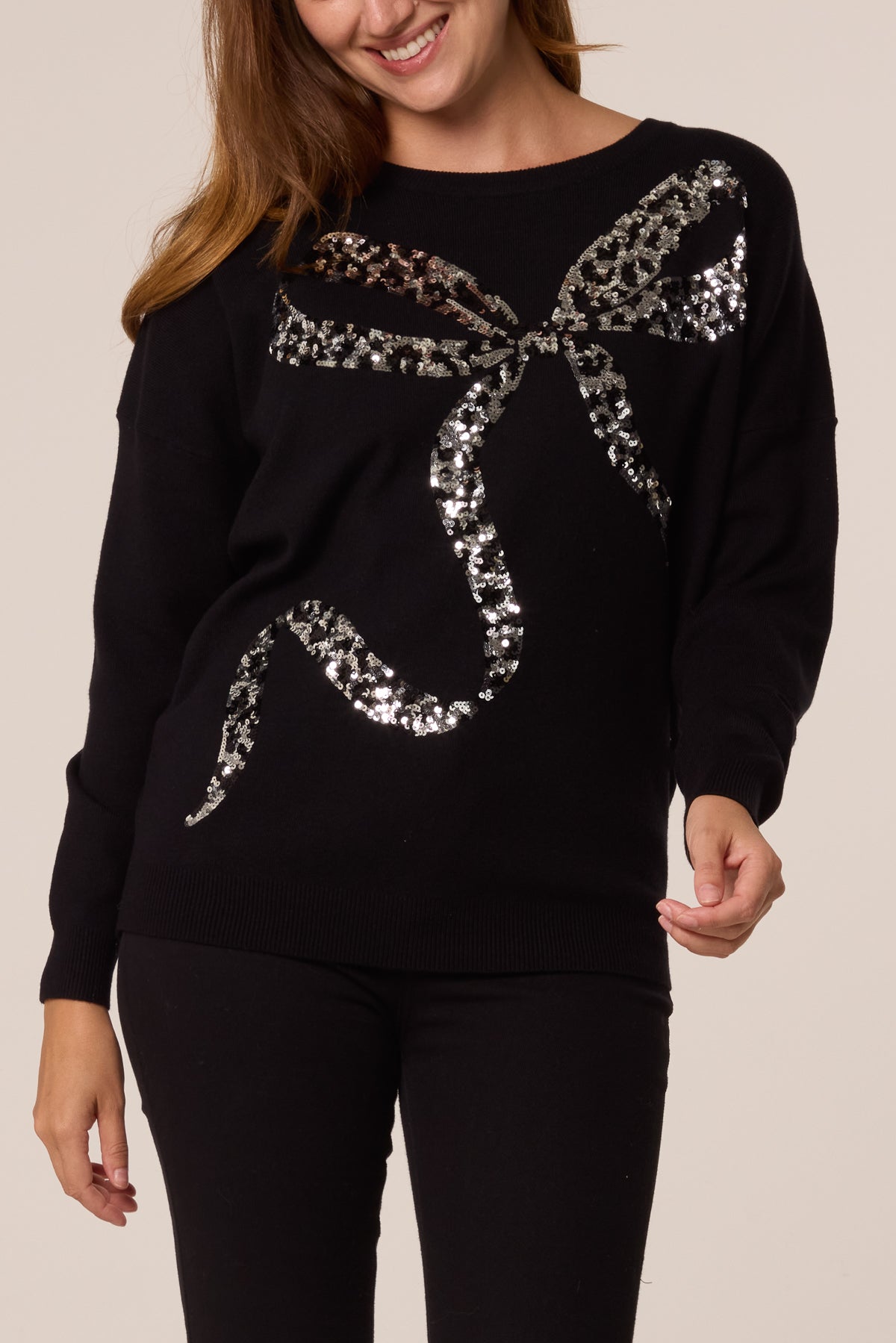 Women's Leopard Print Sequin Jumper with Bow Detail