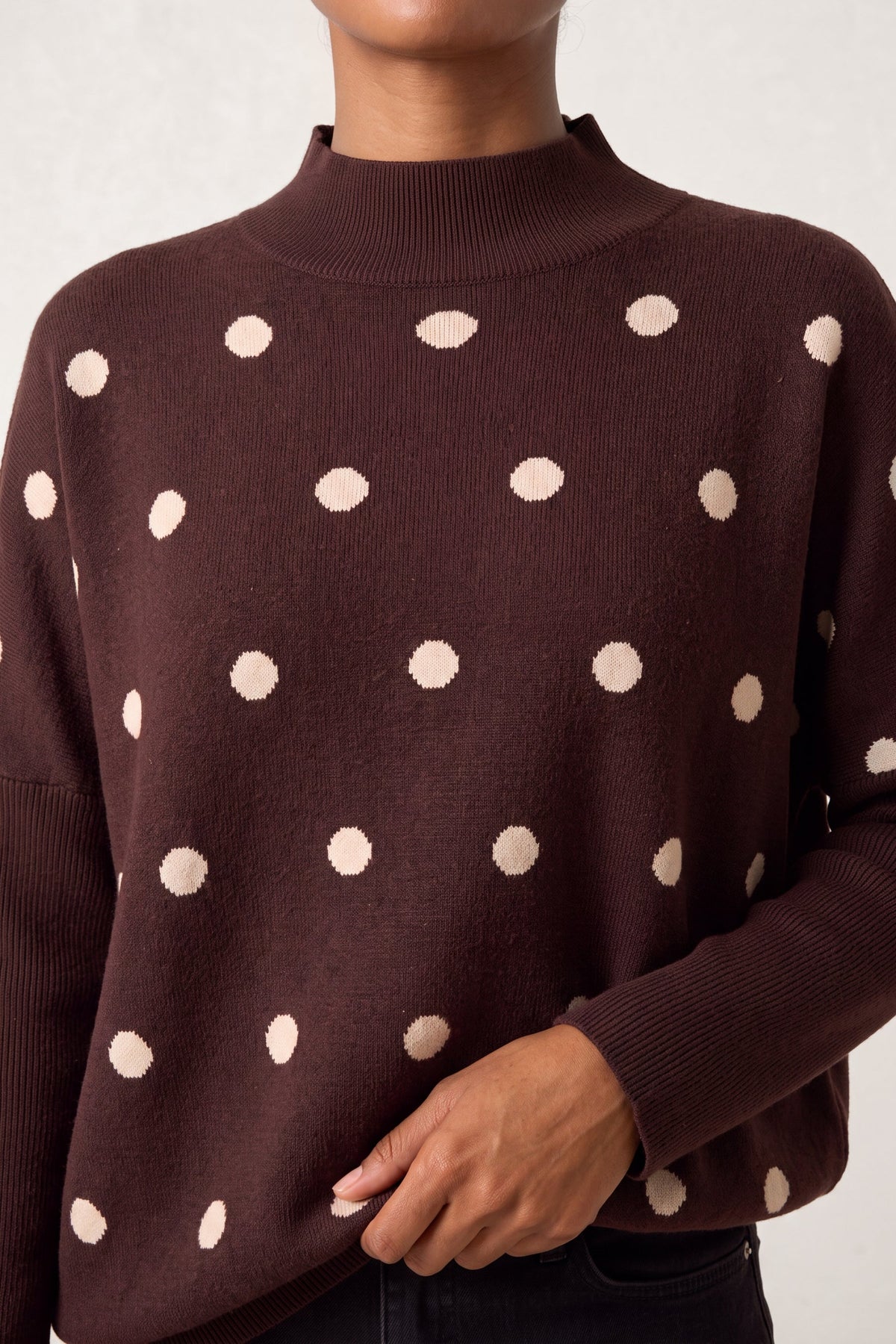 Women's Polka Dot Batwing Knit Jumper – Relaxed Fit Sweater