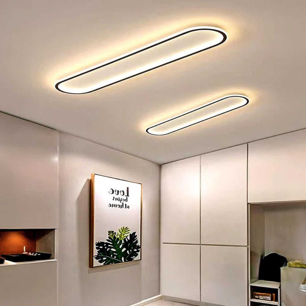 LED Ceiling Light Long Flush Mount, Black or Gold Finish