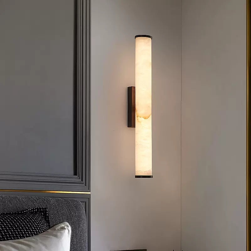 Marble Wall Sconce with Vertical Cylindrical LED Light, Copper Finish
