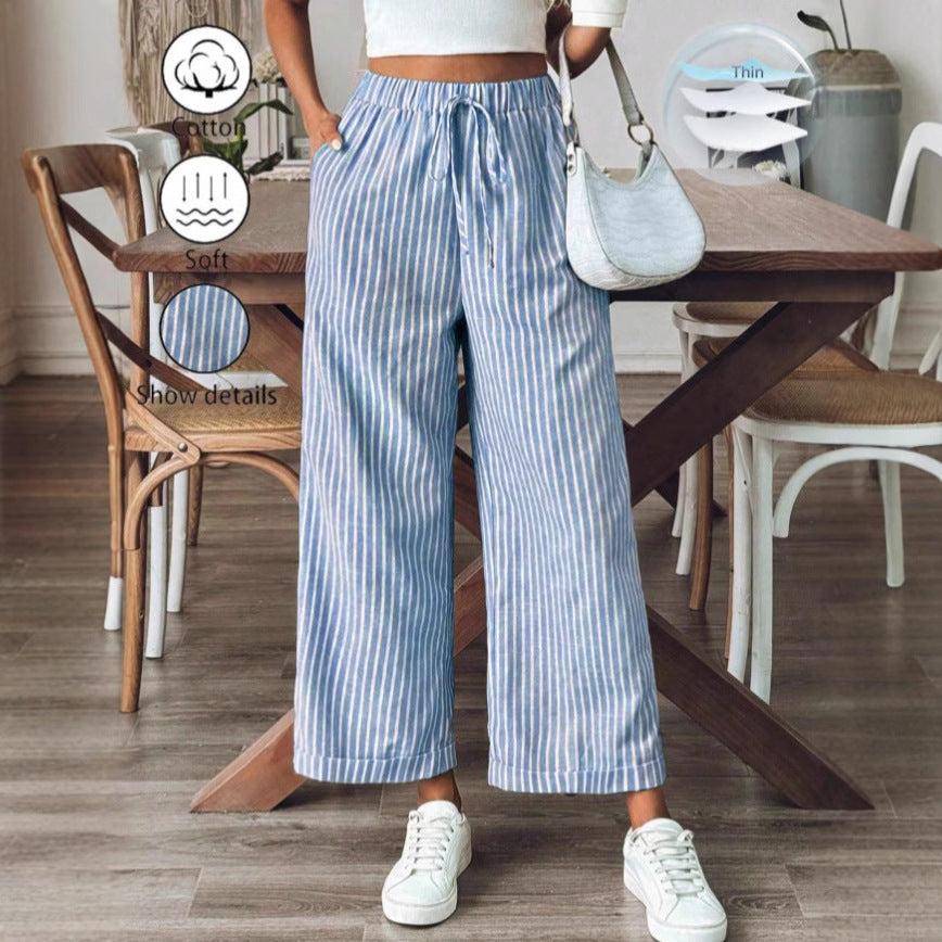 Carine | Dames Broek met Wijde Pijpen – Gestreept Design, Casual Pasvorm & Ademend Zomermateriaal