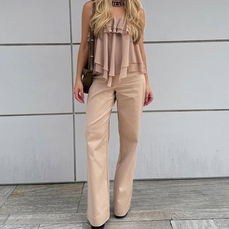 Elna | Dames Mouwloze Top – Losvallend Model – Gelaagde Volants – Luchtige Stof