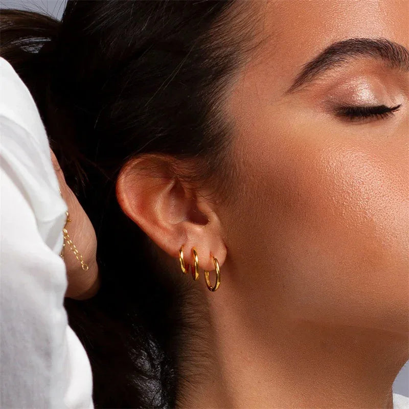 Women's Gold-Plated Classic Huggie Hoop Earrings, Set of Three