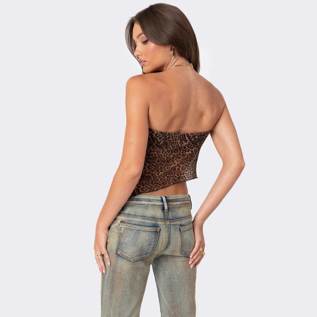 Elvira | Dames Tube Top – Slim Fit – Asymmetrische Zoom – Strapless – Luipaardprint