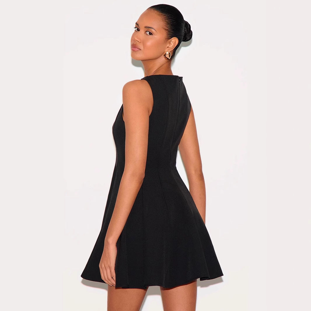 Emilie | Dames Mini Jurk – Slim Fit A-Lijn – Mouwloos – Ronde Hals – Ademend Materiaal