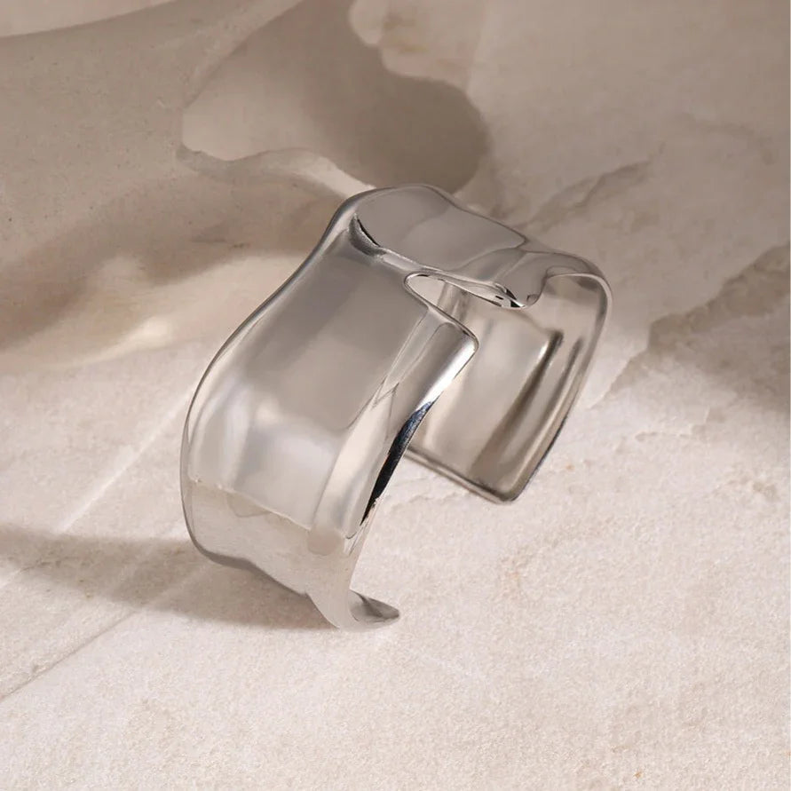Women's Gold-Plated Minimalist Cuff Bracelet - Stainless Steel