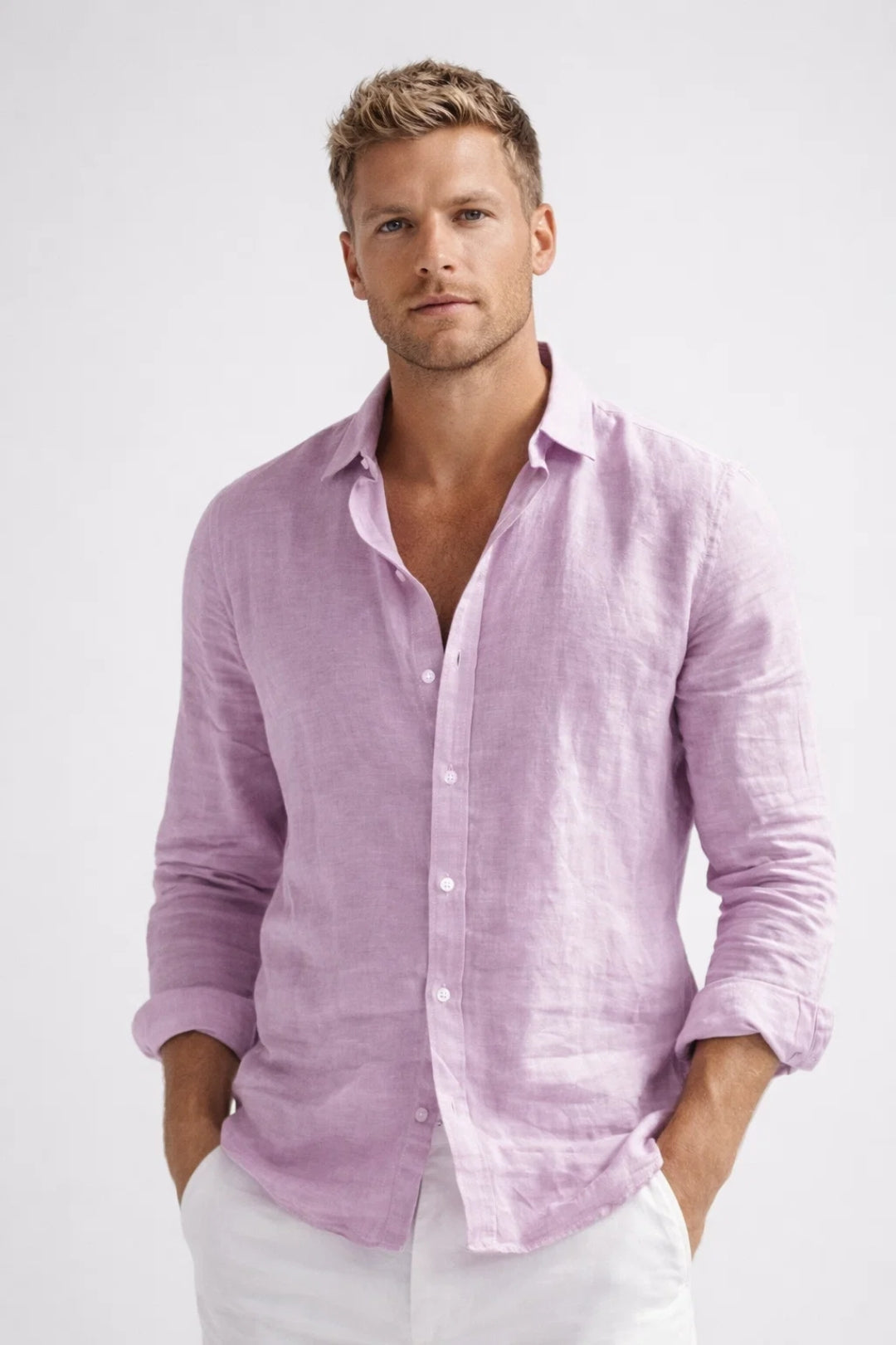 Men's Linen Shirt Lightweight Breathable Casual Fit