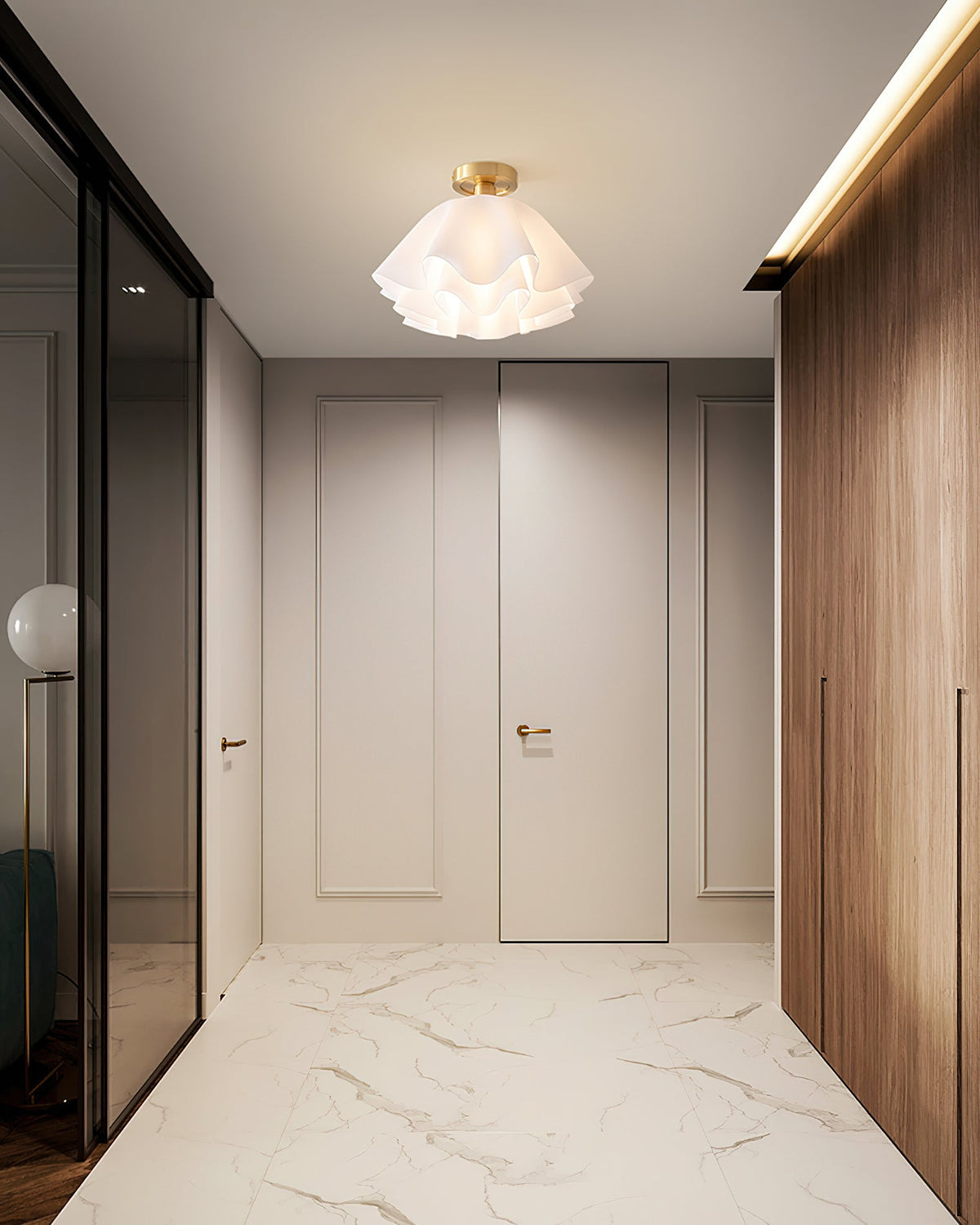 Ceiling Light Wavy Acrylic Shade - White and Gold, E27