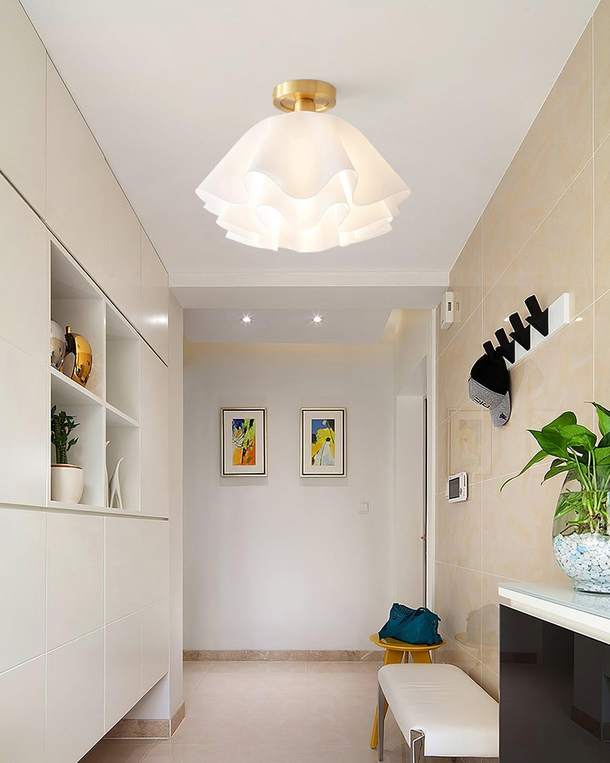 Ceiling Light Wavy Acrylic Shade - White and Gold, E27