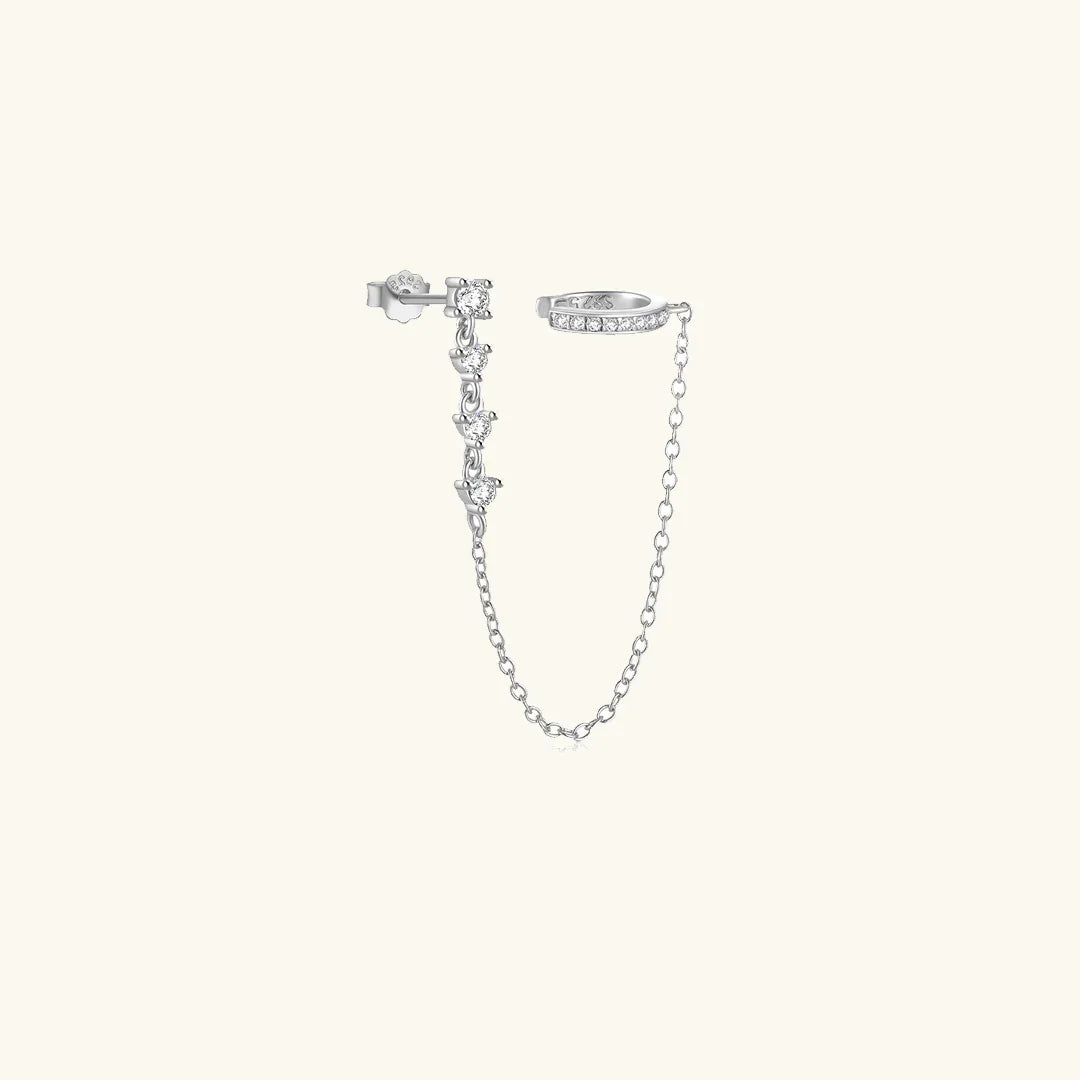Women's Chain Cuff Earrings with Diamond Accents, Sterling Silver