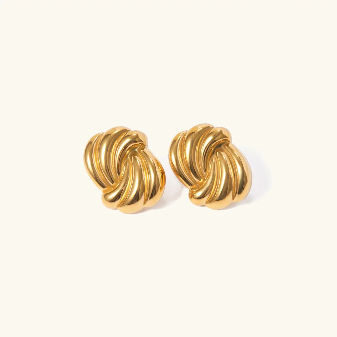 Women's Gold-Plated Knot Stud Earrings - Sculpted Twisted Design