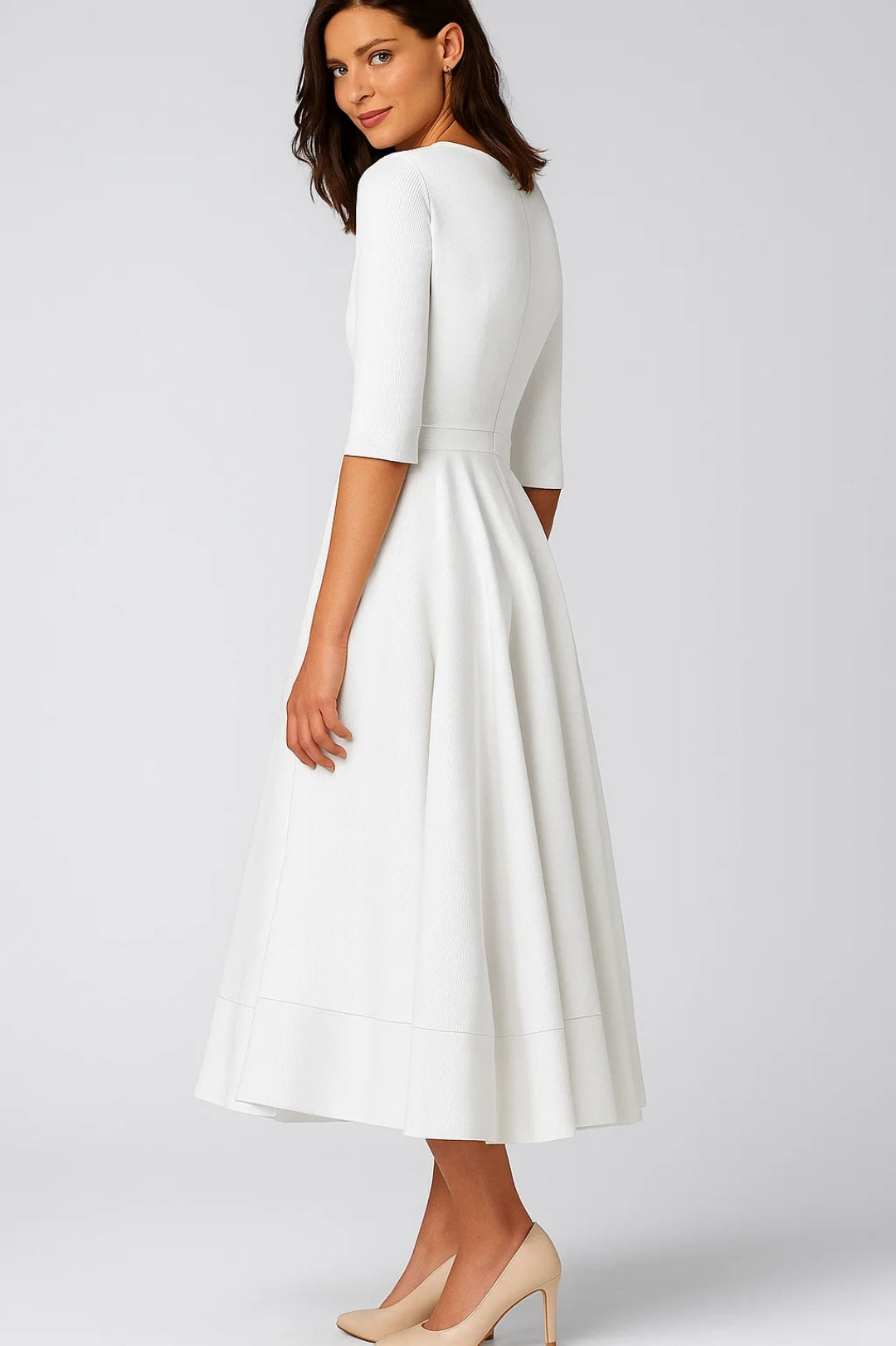 Women's Midi Dress V-Neck Flared Silhouette