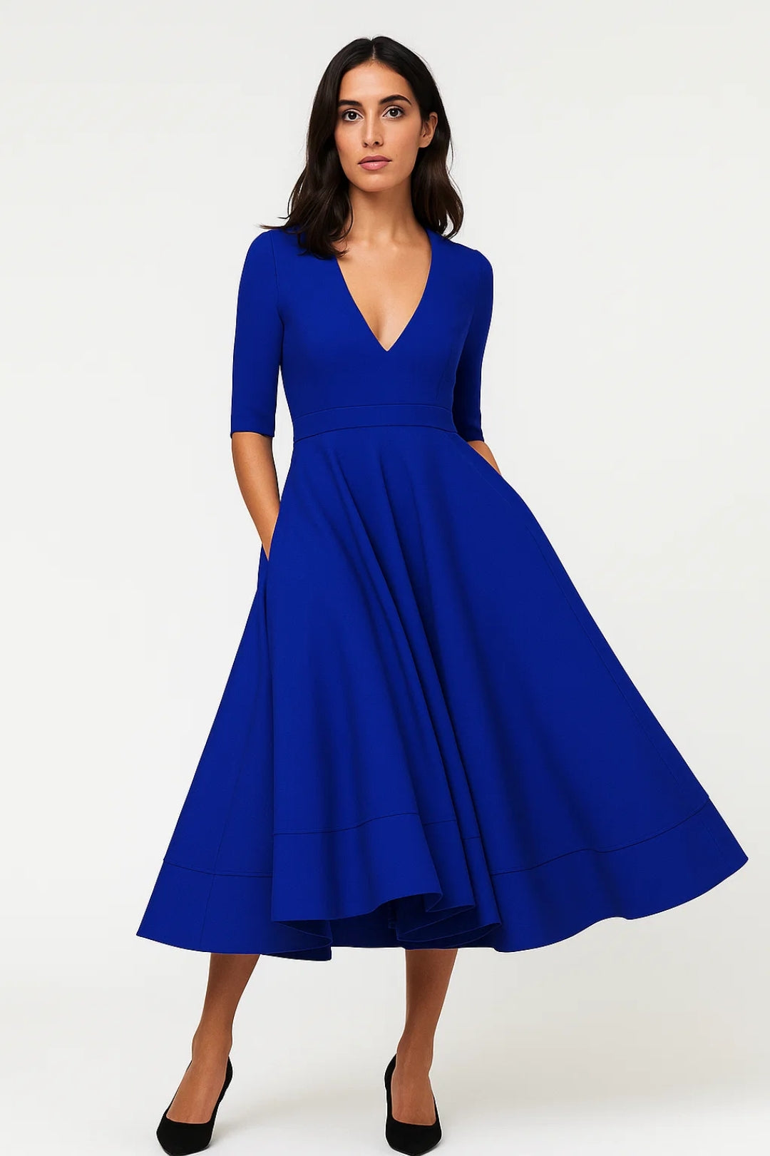 Women's Midi Dress V-Neck Flared Silhouette