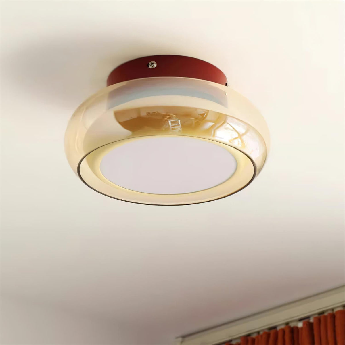 Retro Glass Flush Mount Ceiling Light with Smoked Glass Shade
