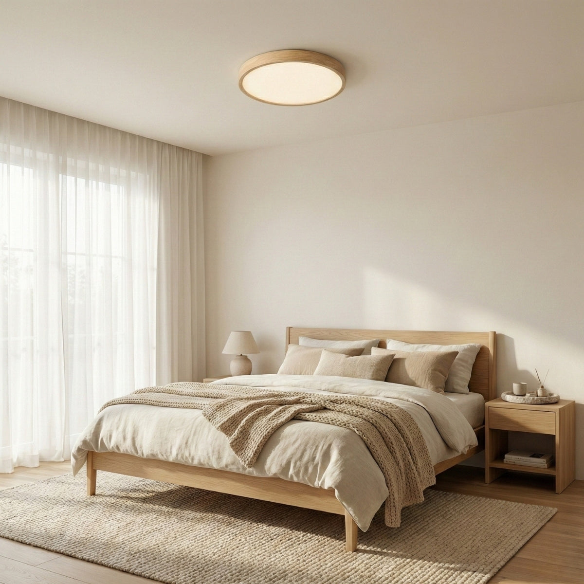round scandinavian wood ceiling light