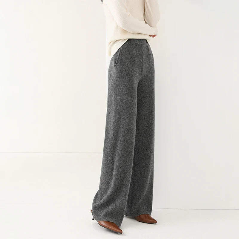 Women's Merino Wool Pants, High-Waisted Wide-Leg Knit