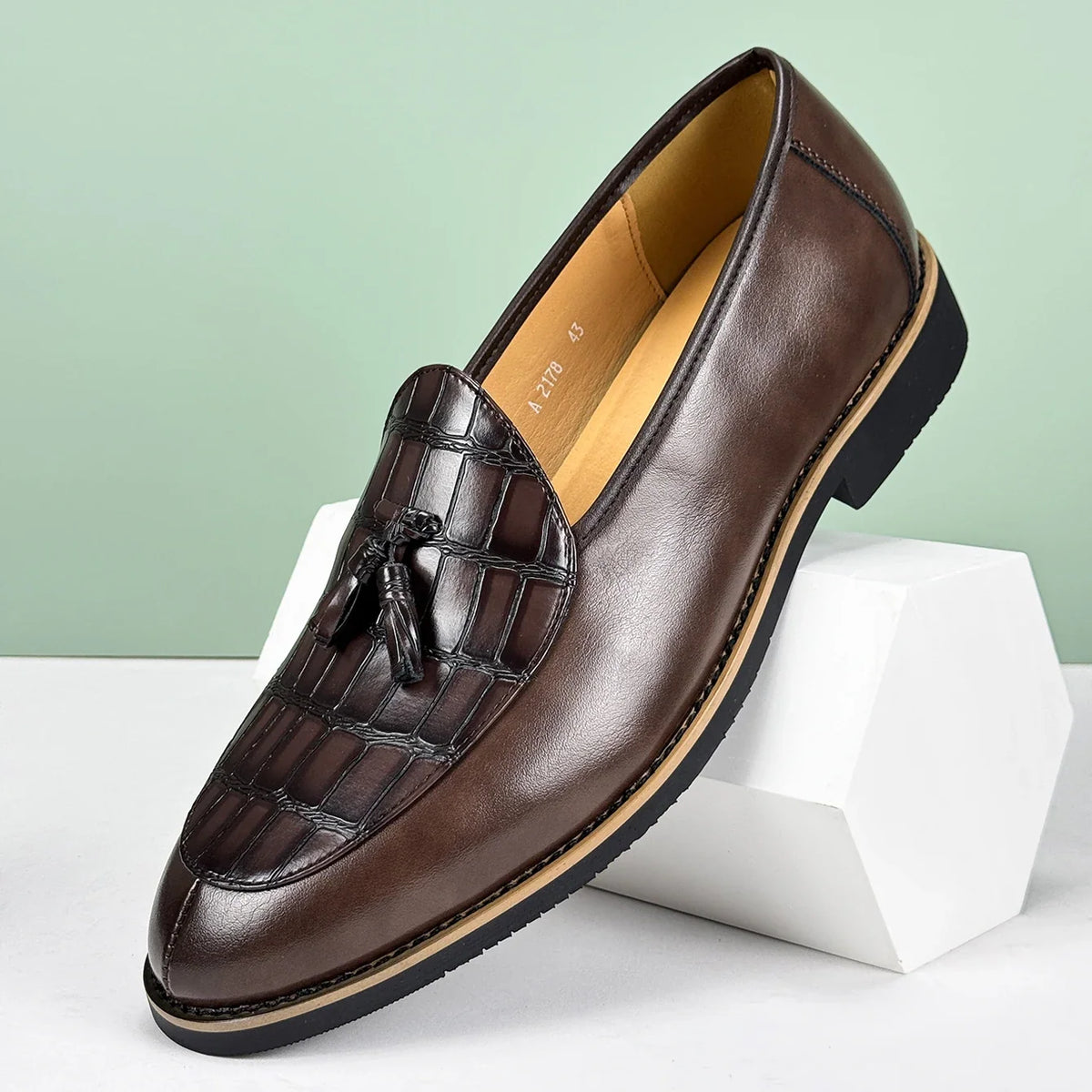 Men's Leather Tassel Loafers, Croc-Embossed Dress Shoes