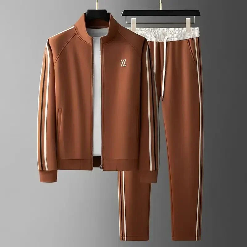 Women's Tracksuit Set with Faux Leather Trim Zip-Up Jacket