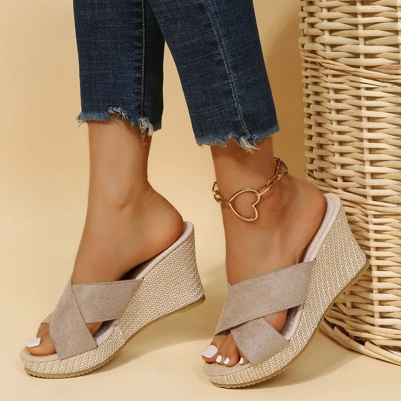 Women's Espadrille Wedge Sandals Cross-Strap Slip-On