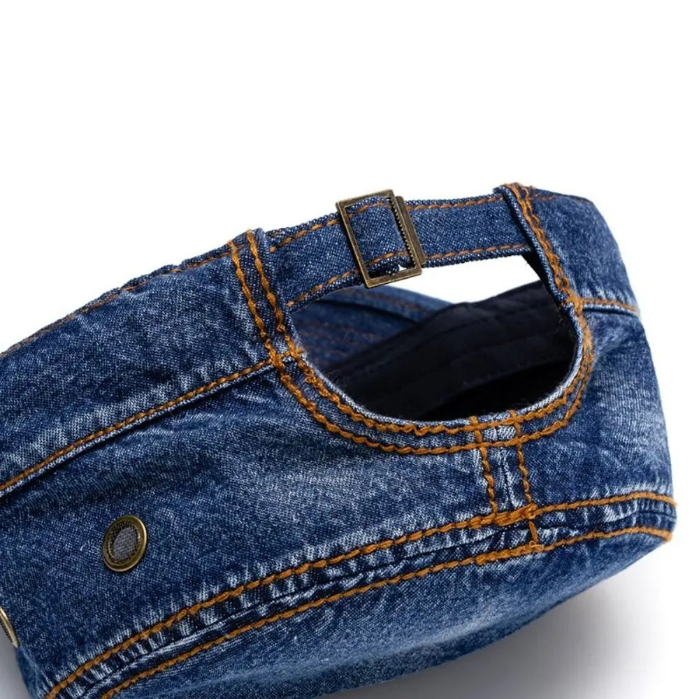 Unisex Denim Cadet Cap – Flat-Top Military Style Hat