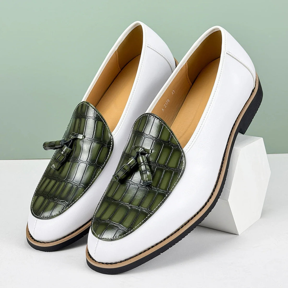 Men's Leather Tassel Loafers, Croc-Embossed Dress Shoes