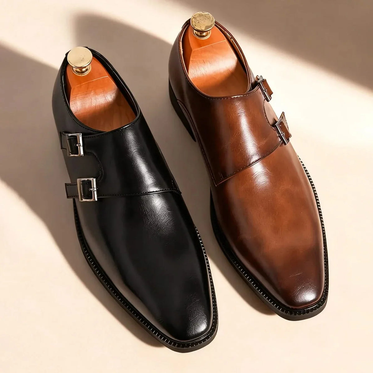 Men's Leather Loafers – Semi-Gloss Monk Style Shoes
