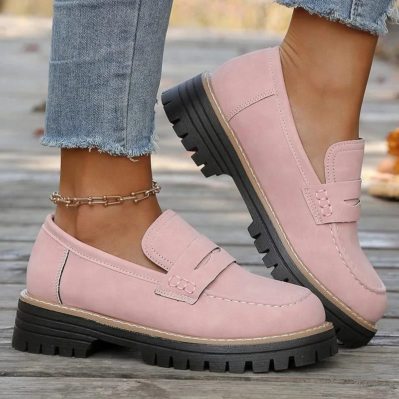 Women's Suede Platform Loafers - Chunky Rubber Sole